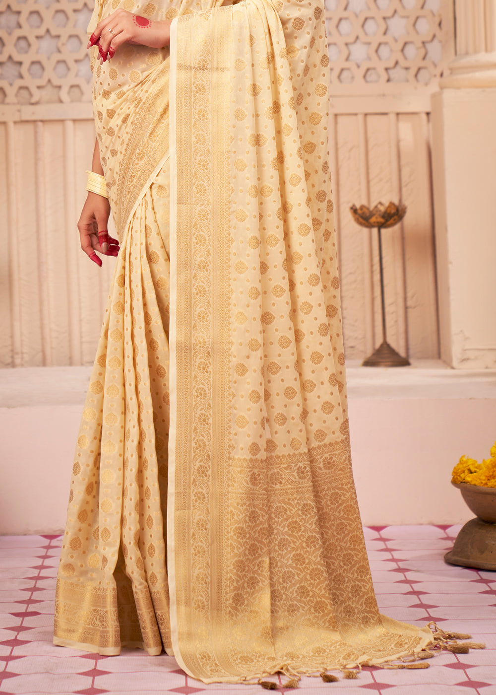 Wheat Brown Woven Georgette Saree