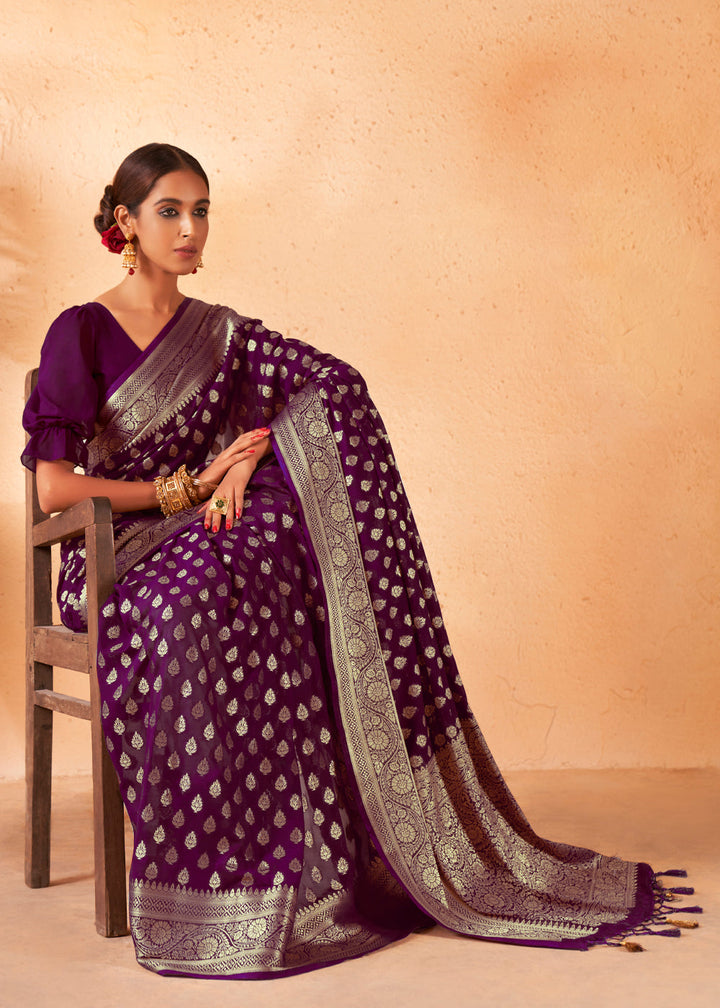 Wine Purple Woven Georgette Saree