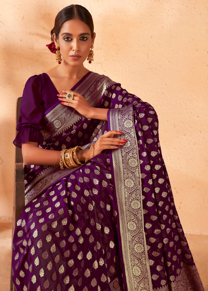 Wine Purple Woven Georgette Saree