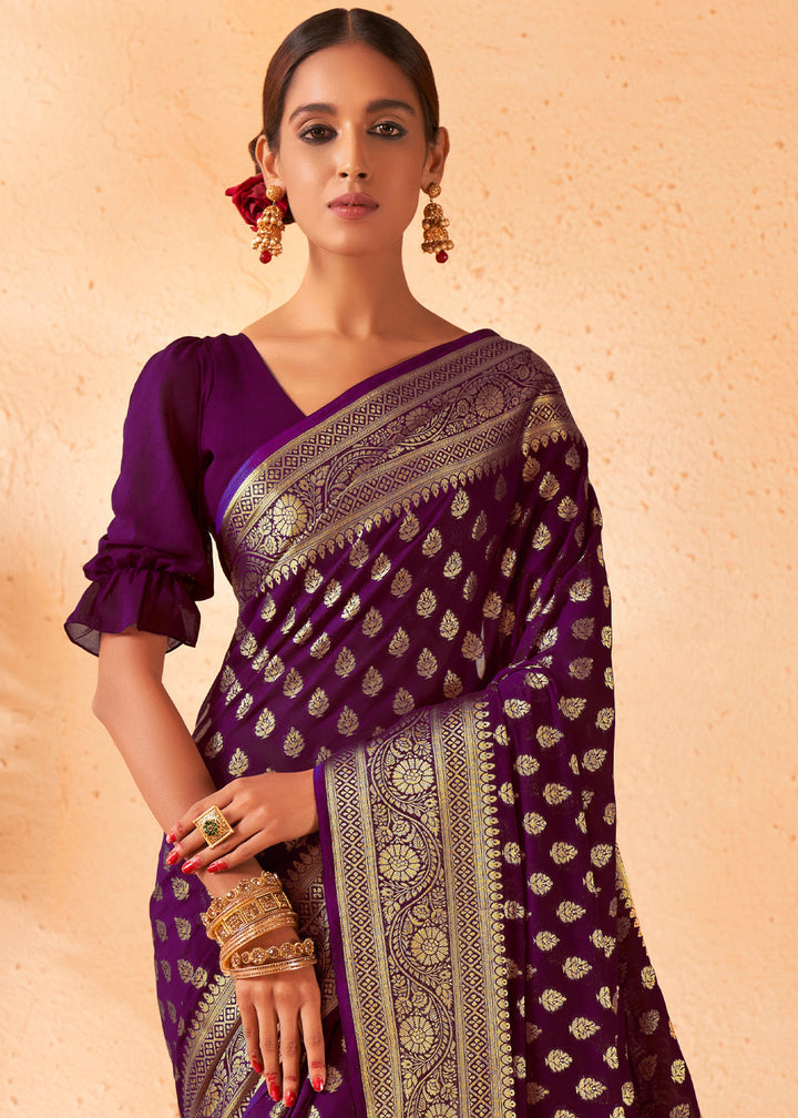 Wine Purple Woven Georgette Saree