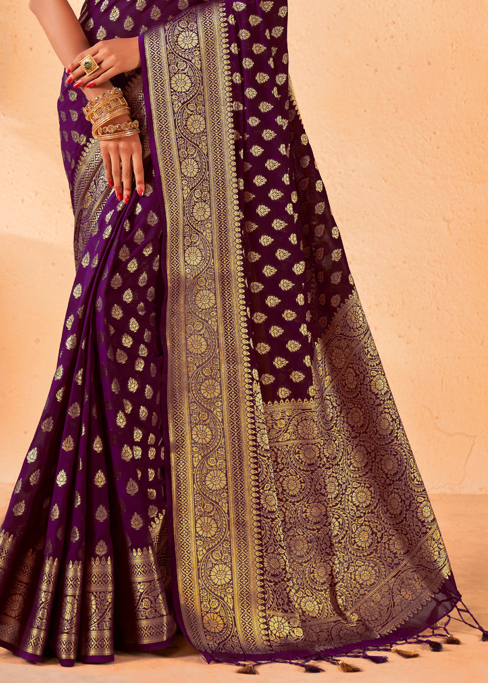 Wine Purple Woven Georgette Saree