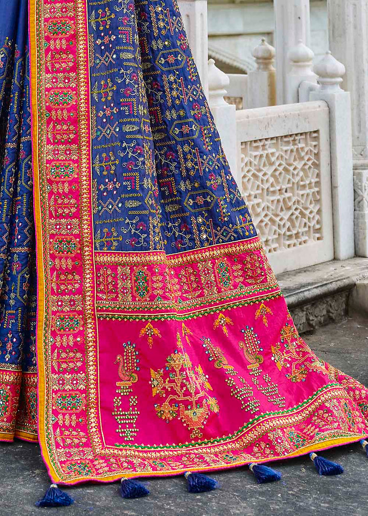 Azure Blue Banarasi Silk Saree with Mirror,Diamond & Pure Kachhi work