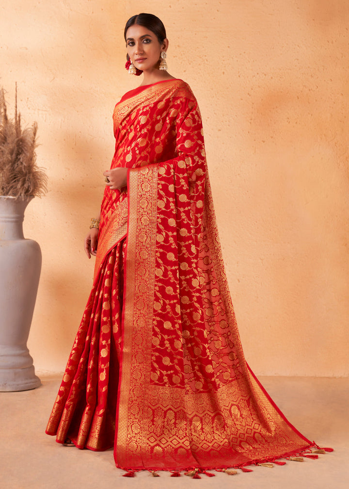 Venetian Red Woven Georgette Saree