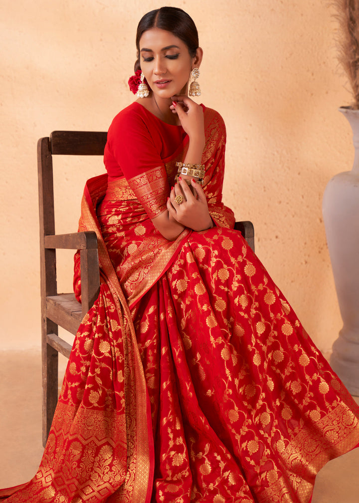 Venetian Red Woven Georgette Saree