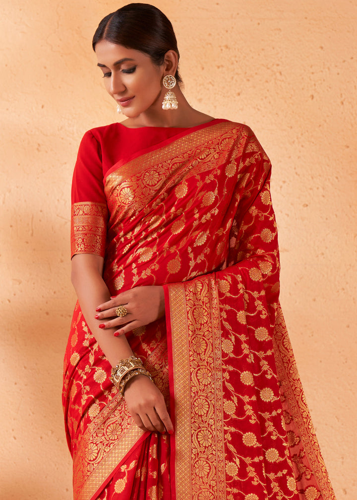 Venetian Red Woven Georgette Saree