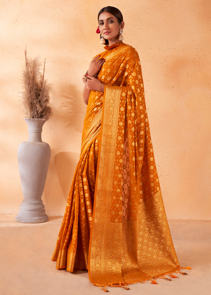 Mustard Yellow Woven Georgette Saree