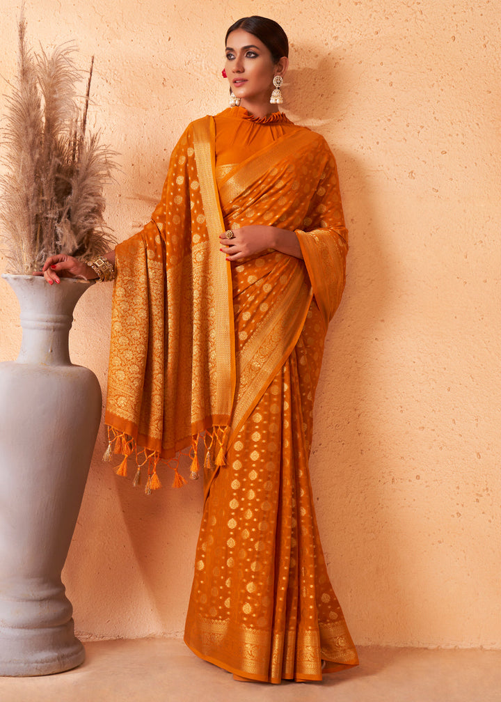 Mustard Yellow Woven Georgette Saree