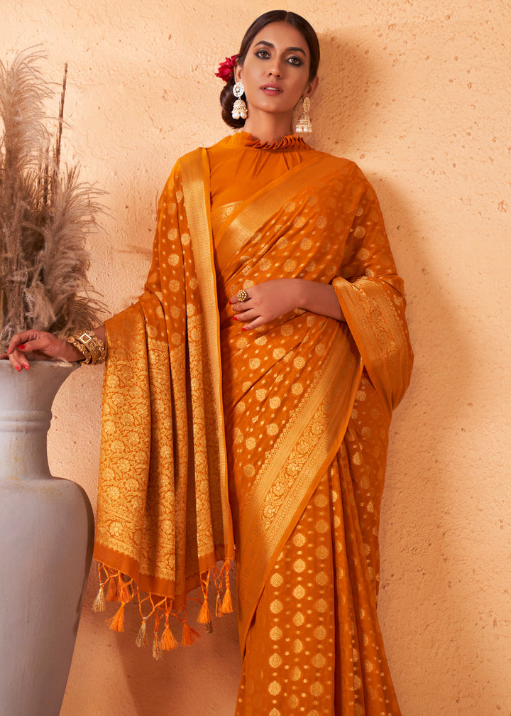 Mustard Yellow Woven Georgette Saree