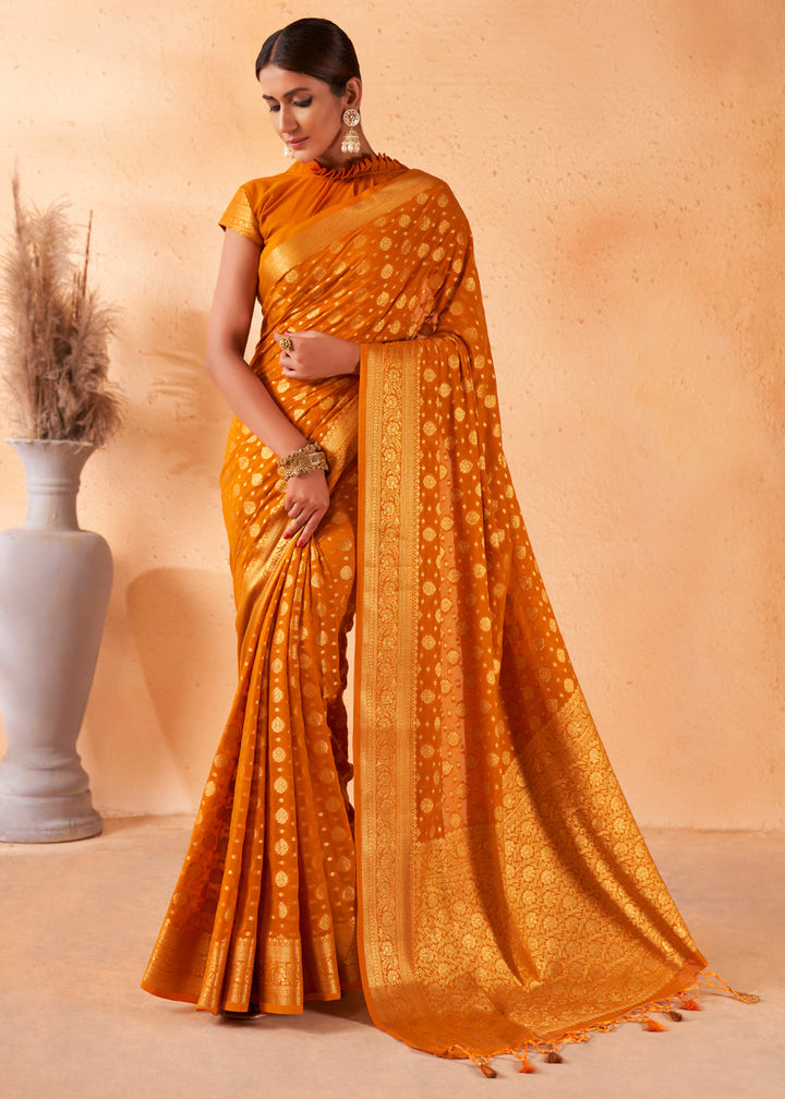 Mustard Yellow Woven Georgette Saree