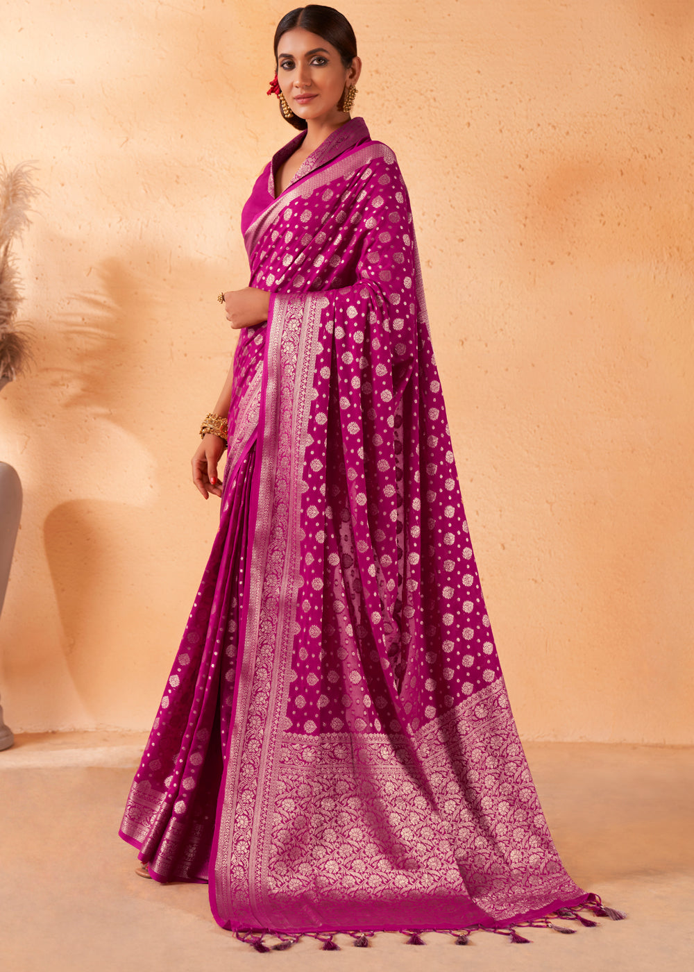 Neon Purple Woven Georgette Saree