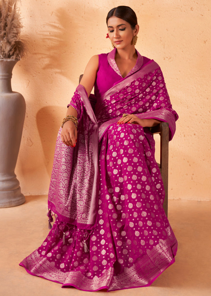 Neon Purple Woven Georgette Saree