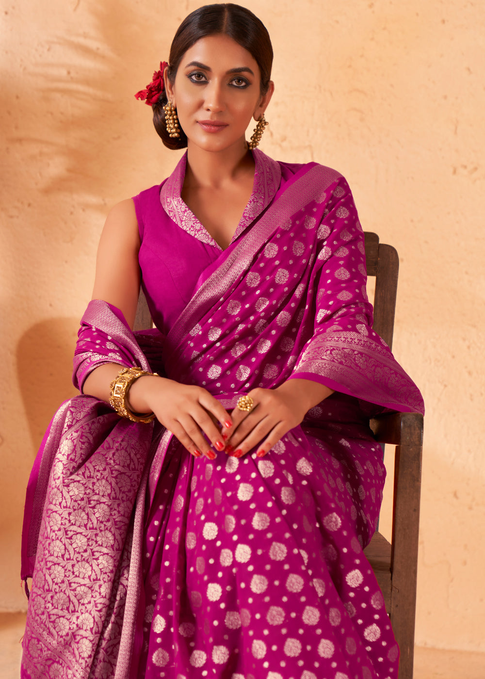 Neon Purple Woven Georgette Saree