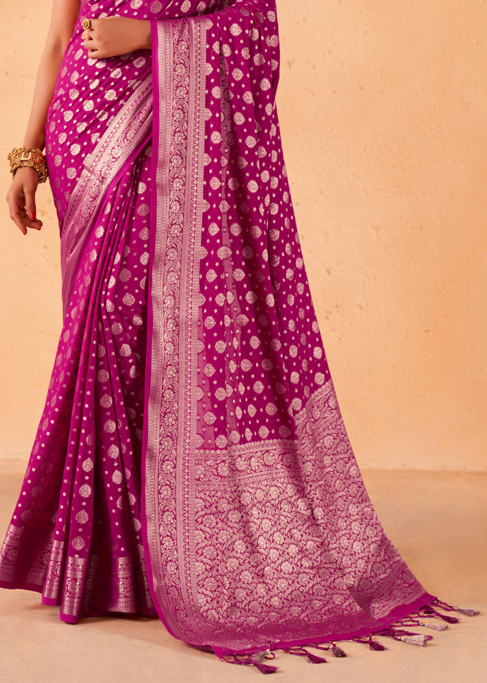 Neon Purple Woven Georgette Saree