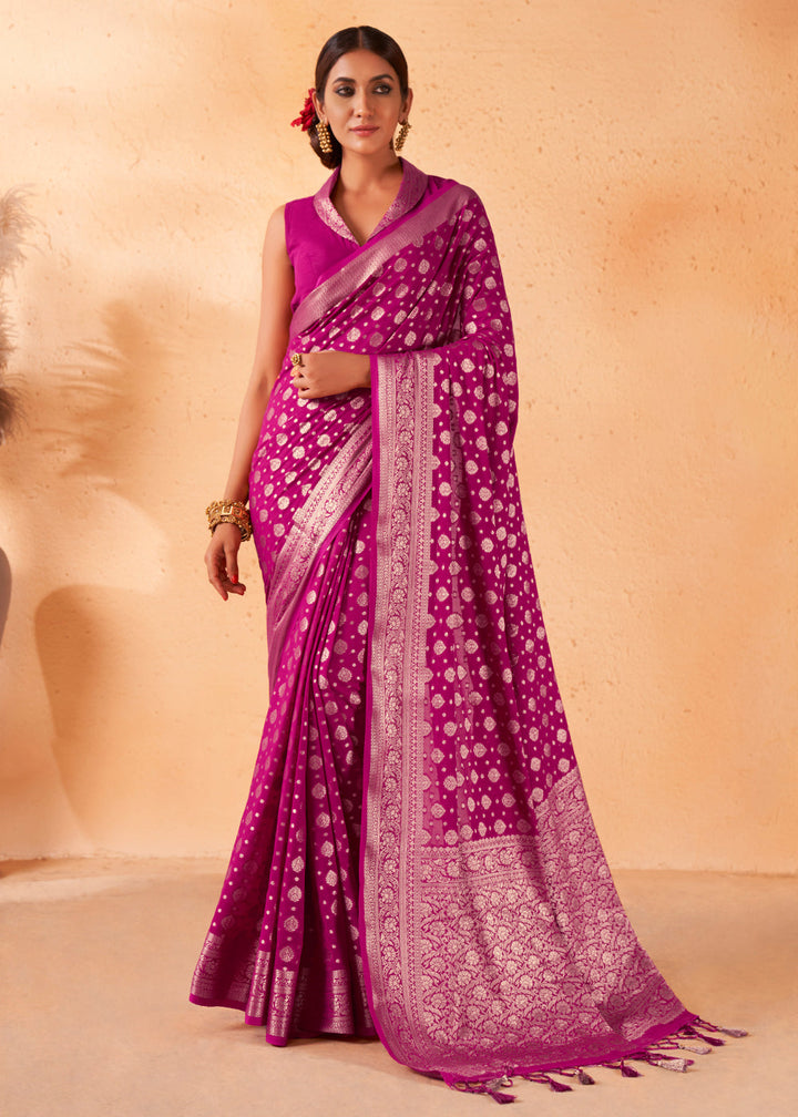 Neon Purple Woven Georgette Saree