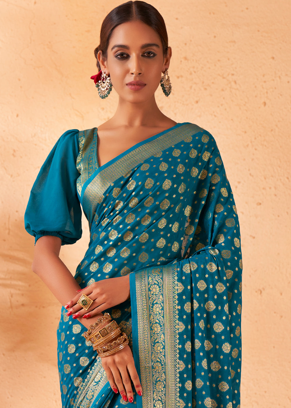 Cerulean Blue Woven Georgette Saree