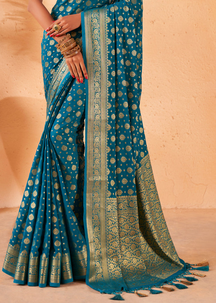 Cerulean Blue Woven Georgette Saree