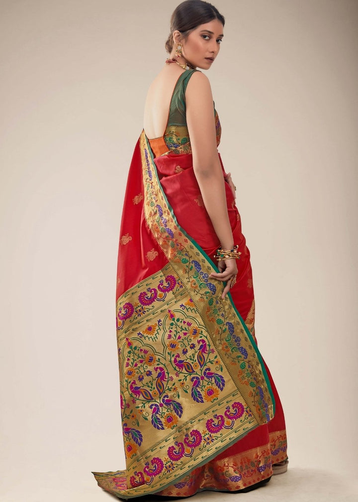 Tomato Red Woven Paithani Silk Saree