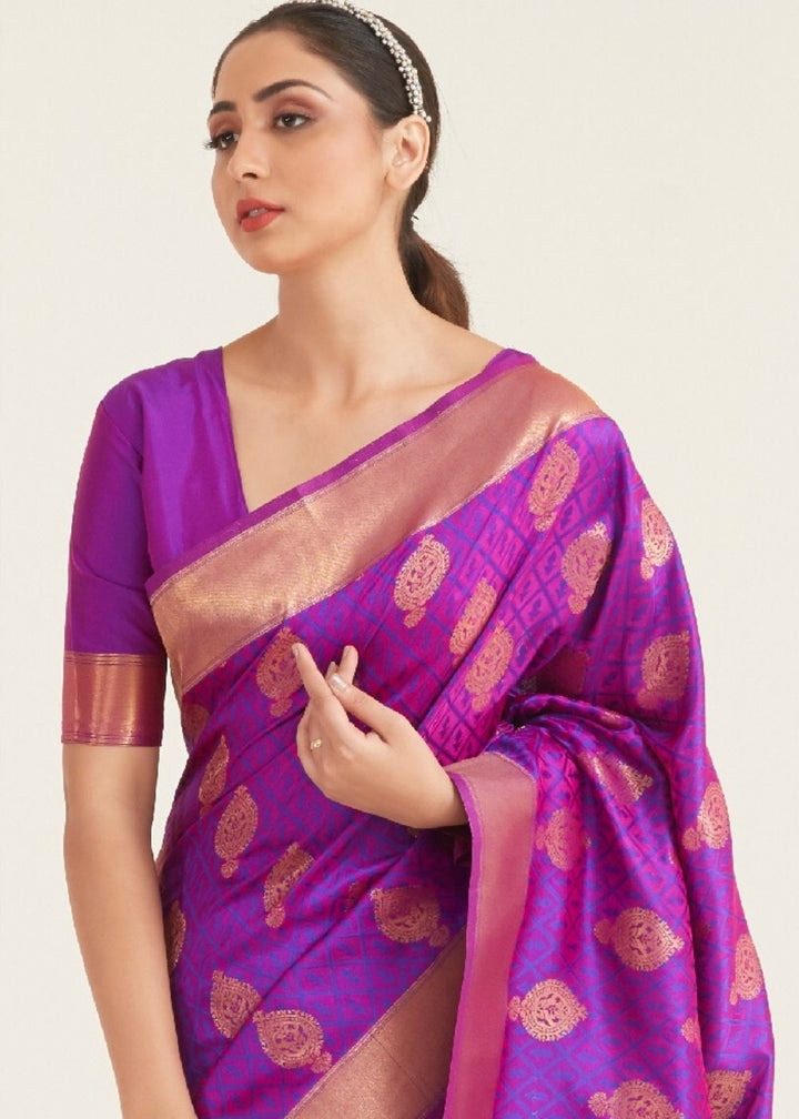 Royal Purple Zari Butta Woven Banasari Silk Saree