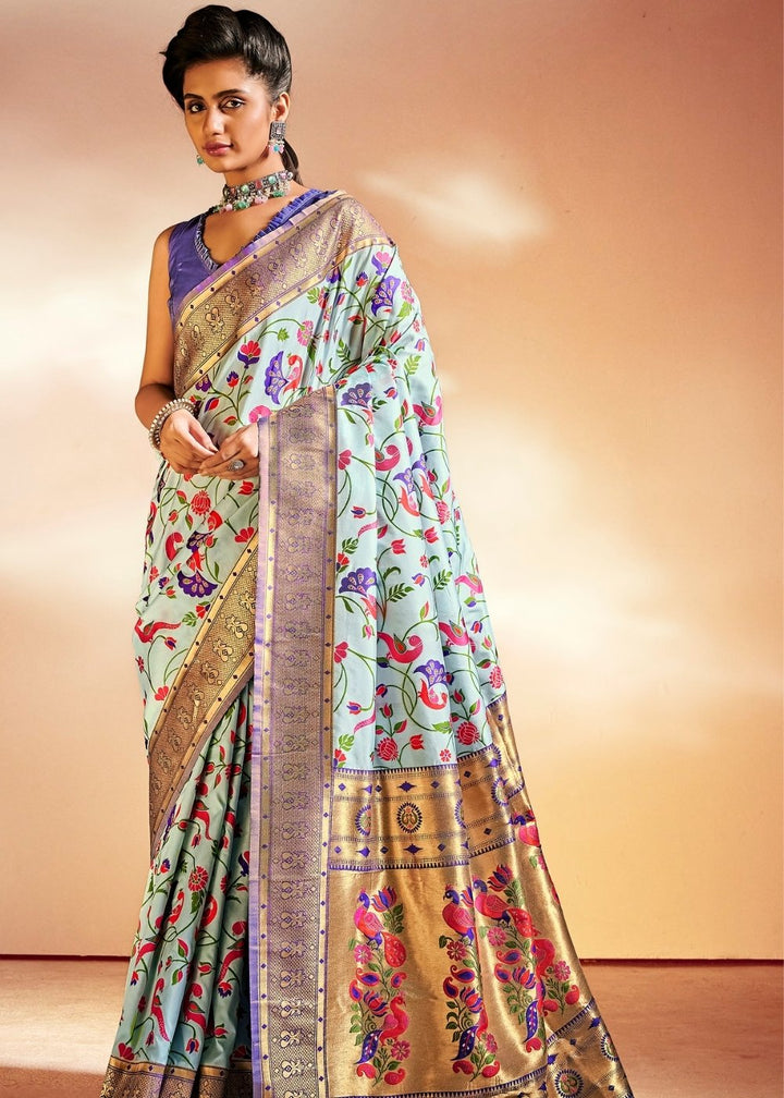 Maya Blue Woven Banarasi Paithani Silk Saree