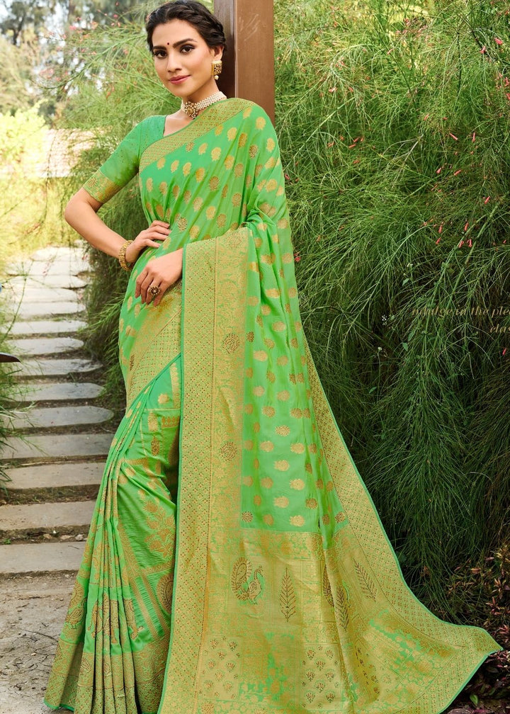 Fern Green Zari Woven Banarasi Silk Saree