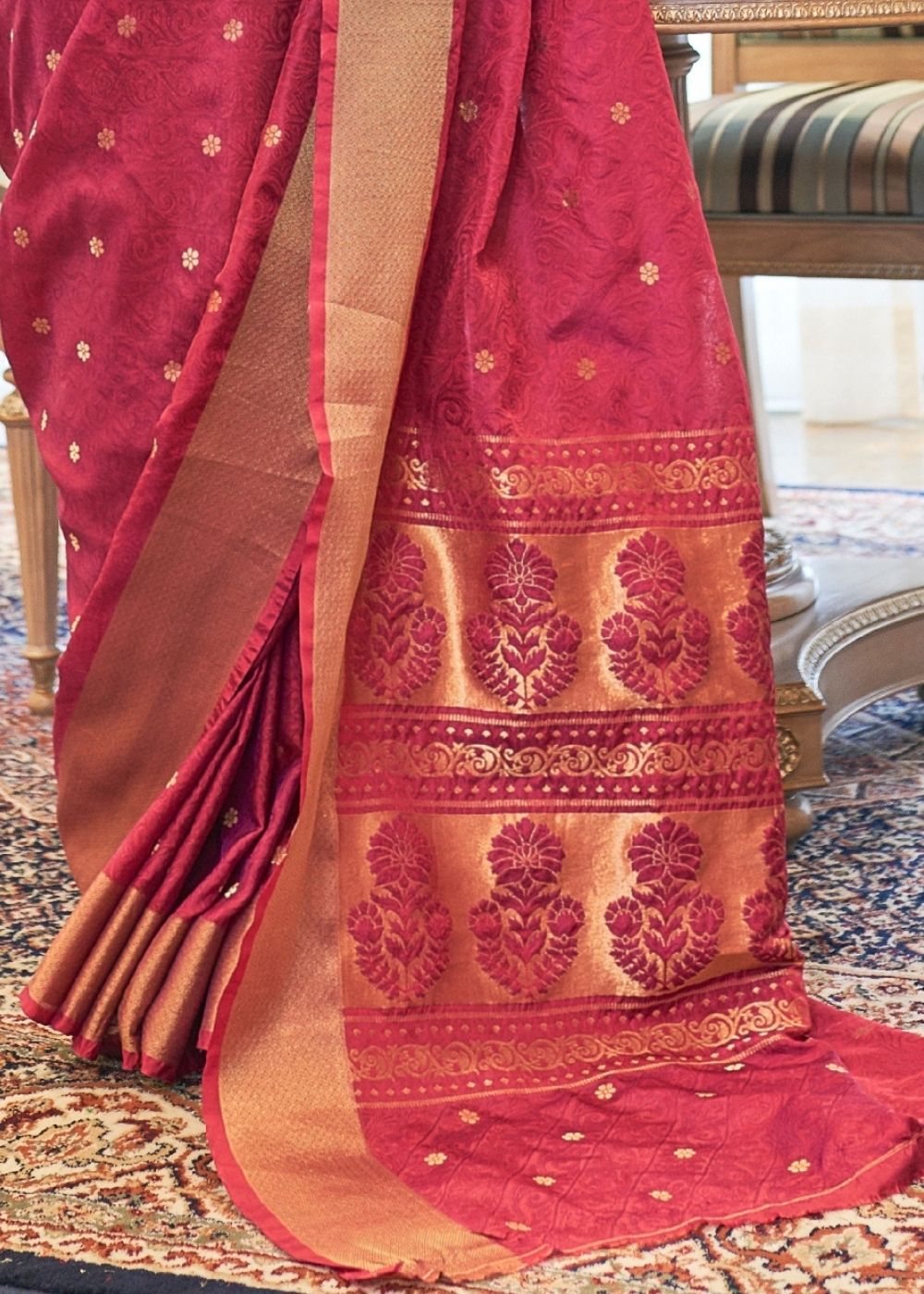 Ruby Pink Ultra Soft Kanjivaram Silk Saree with Zari  Border and Pallu