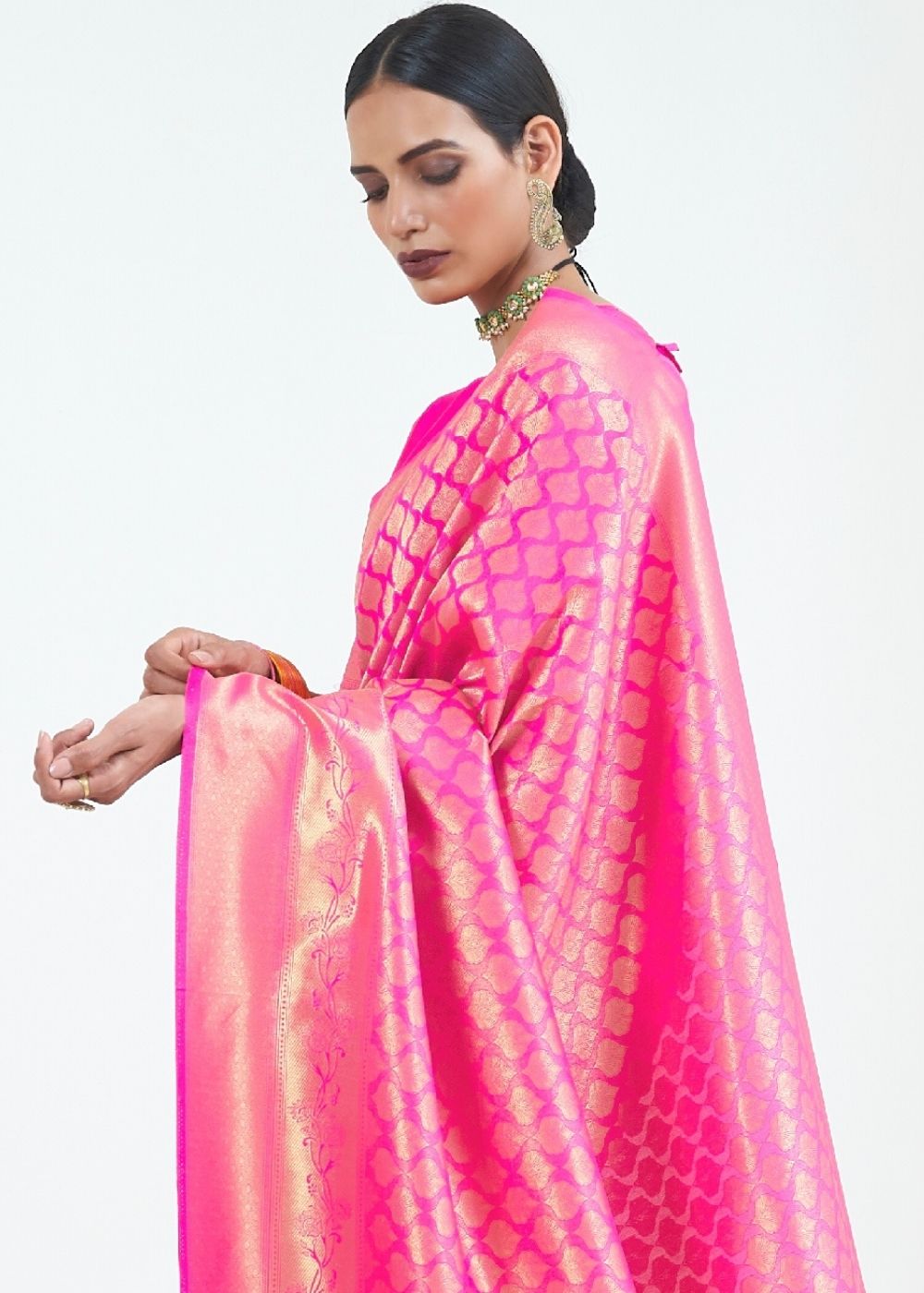 Fuscia Pink Woven Kanjivaram Silk Saree : Limited Edition