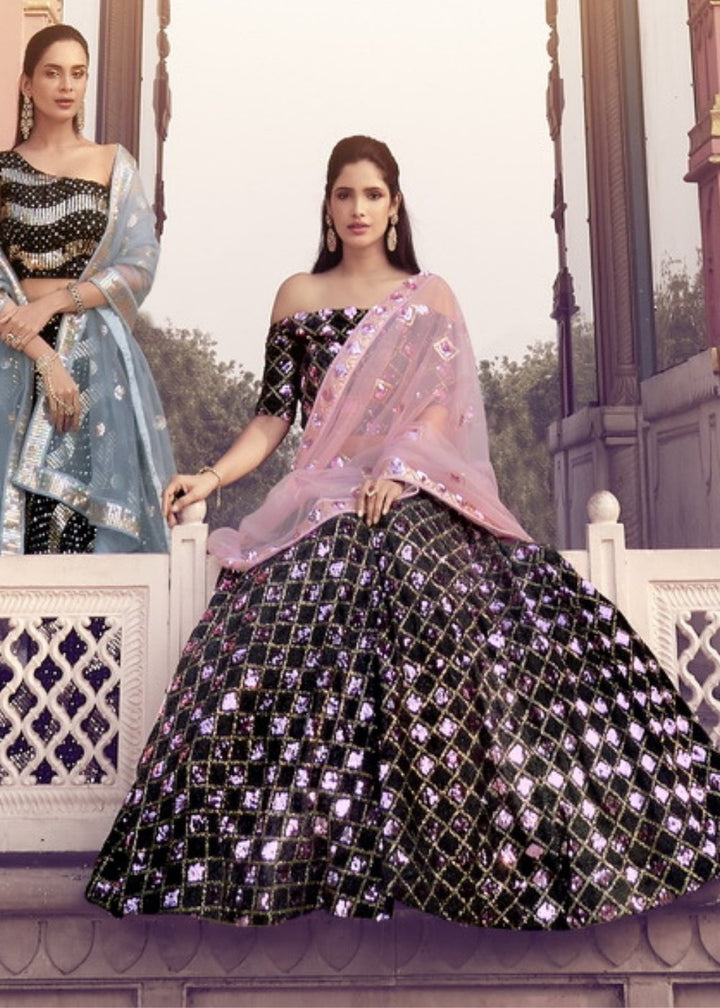 Black & Pink Designer Lehenga Choli with Sequins work