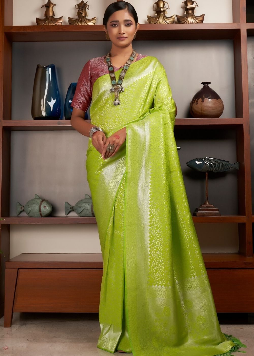 Mint Green Silver Zari work Kanjivaram Silk Saree