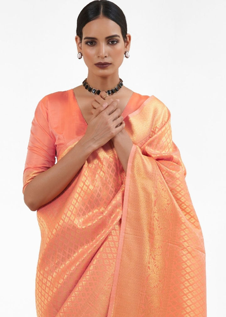 Salmon Orange Kanjivaram Soft Woven Silk Saree