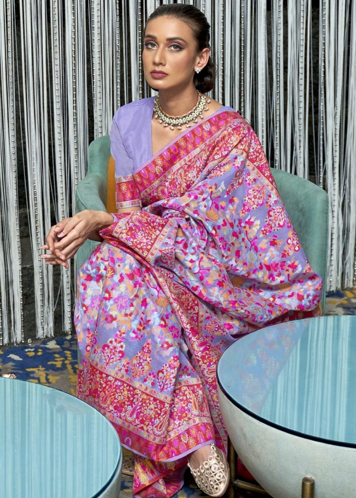 Orchid Purple Banarasi Jamawar Woven Silk Saree