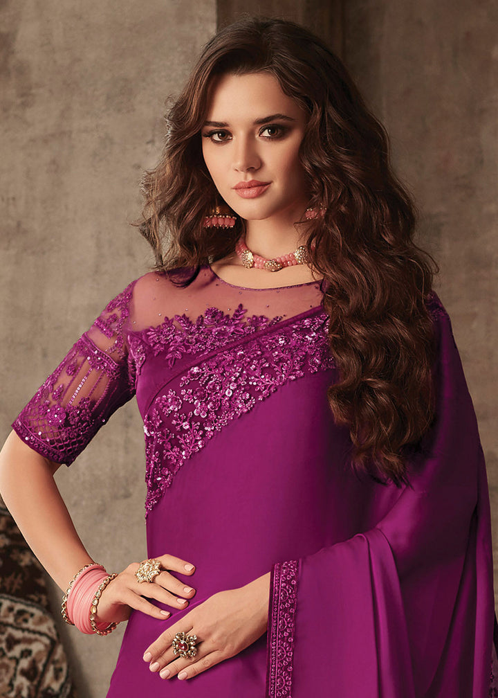 Lollipop Purple Designer Embroidered Silk Saree with Sequence work