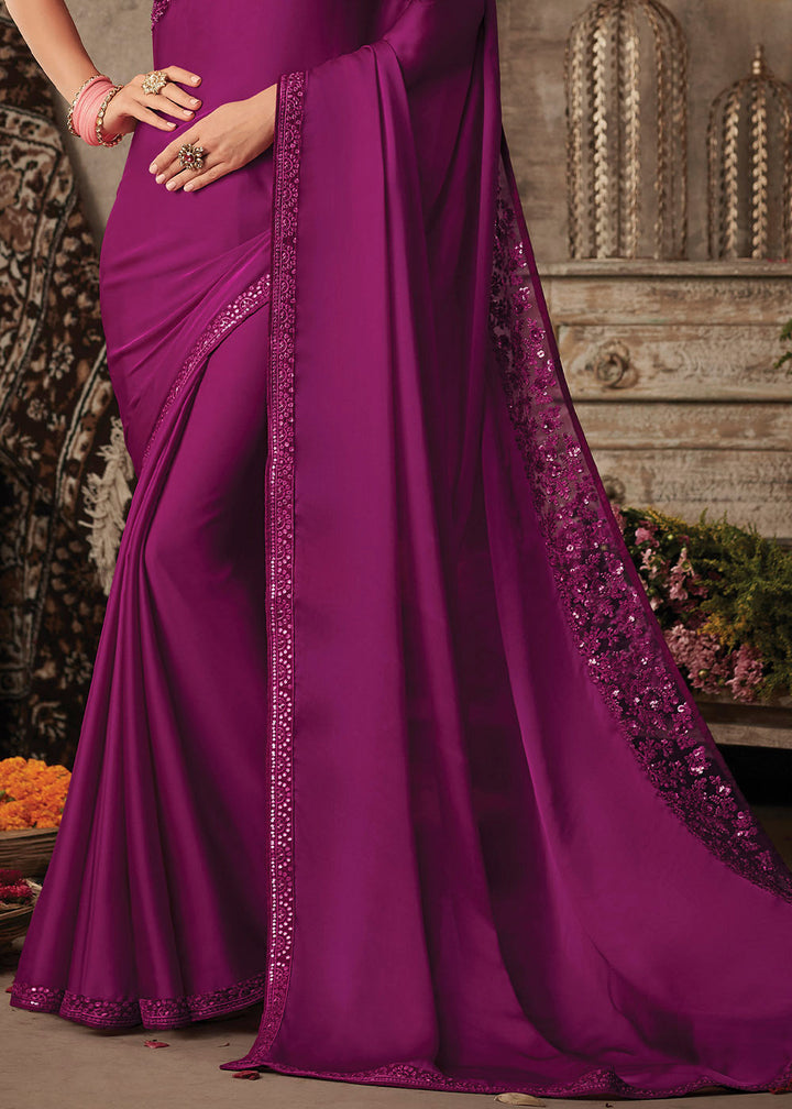 Lollipop Purple Designer Embroidered Silk Saree with Sequence work