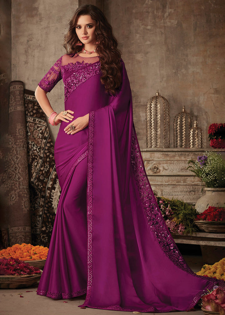 Lollipop Purple Designer Embroidered Silk Saree with Sequence work