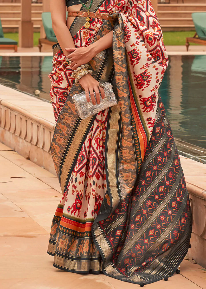 Ivory White Patola Printed Smooth Silk Saree: Top Pick