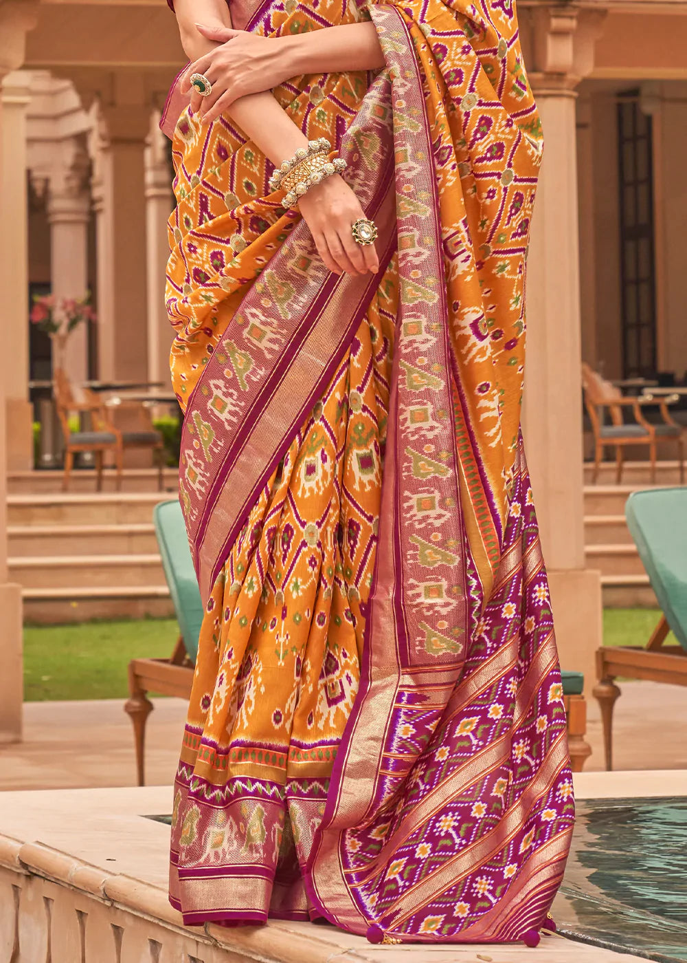 Web Orange Patola Printed Smooth Silk Saree