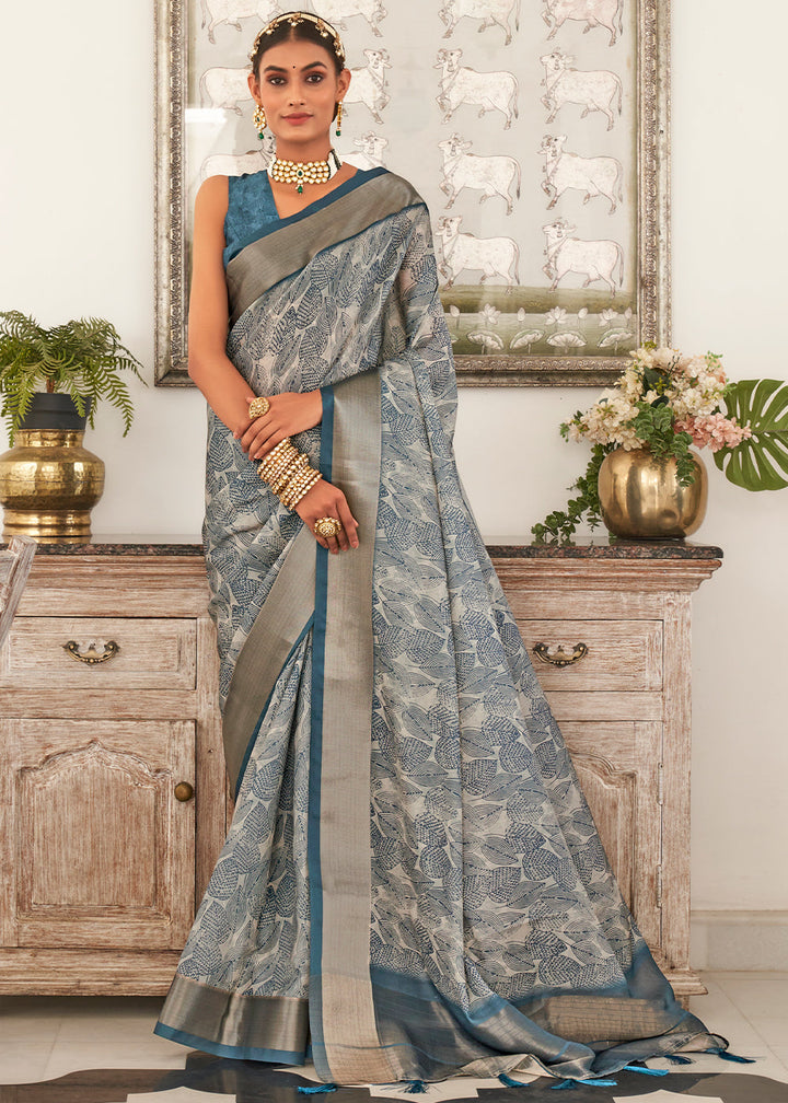 Shades Of Blue Digital Printed Dola Silk Saree