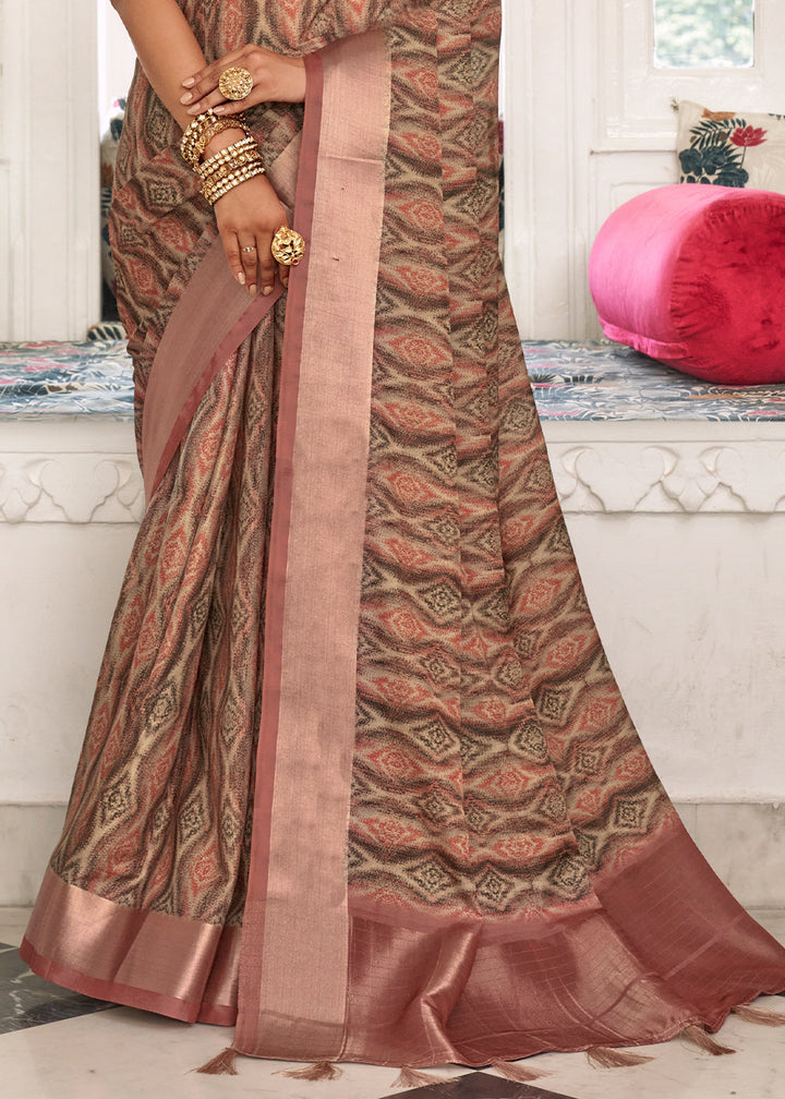 Shades Of Brown Digital Printed Dola Silk Saree