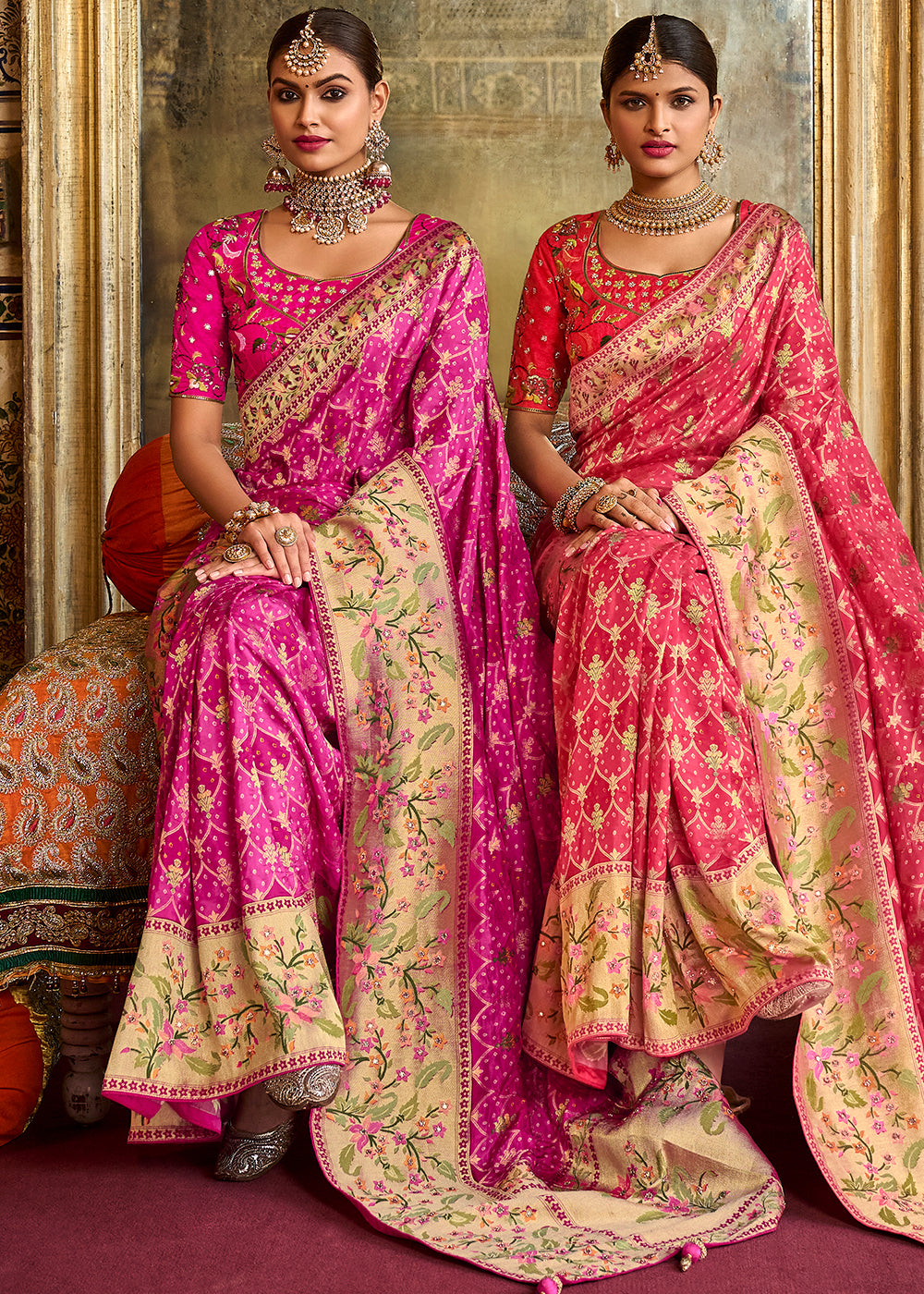 Shades Of Pink Woven Patola Printed Dola Silk Saree with Heavy Embroidered Blouse