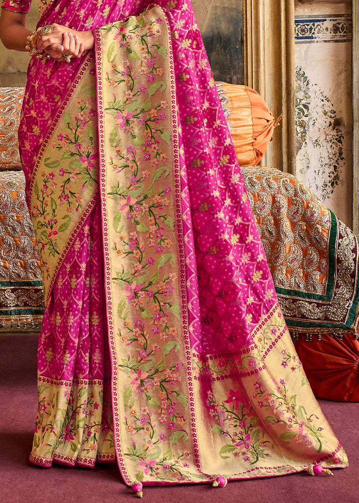 Shades Of Pink Woven Patola Printed Dola Silk Saree with Heavy Embroidered Blouse