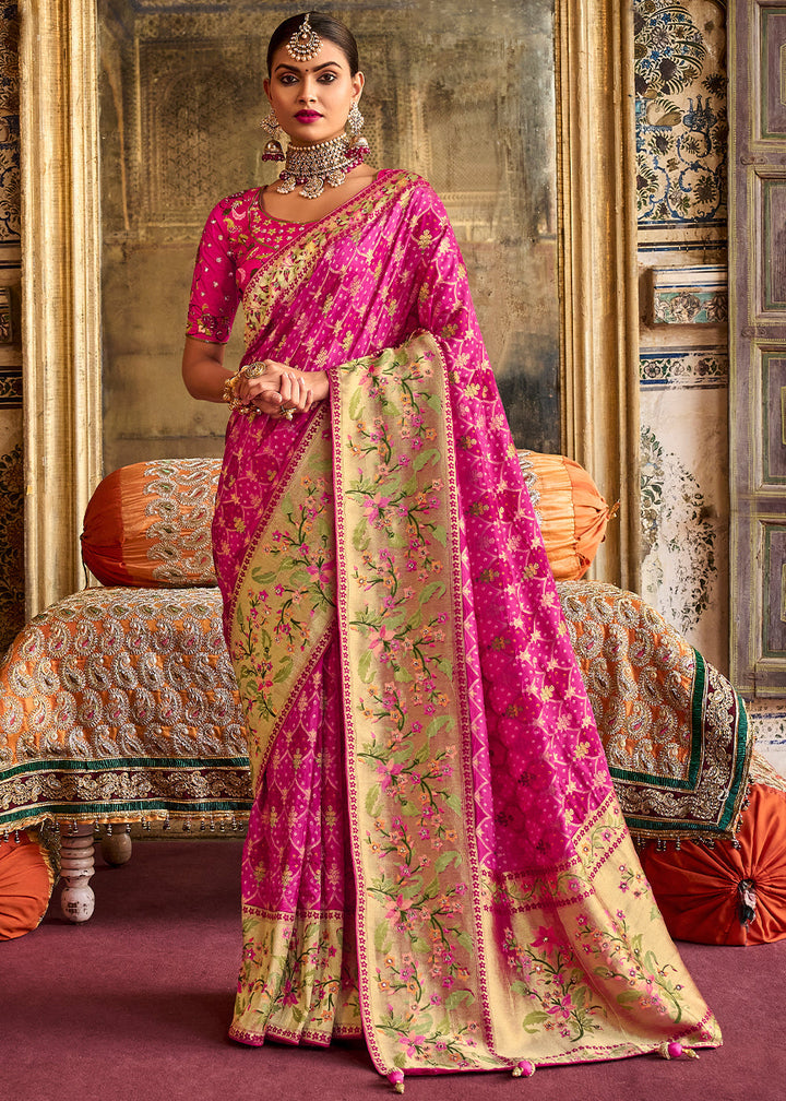 Shades Of Pink Woven Patola Printed Dola Silk Saree with Heavy Embroidered Blouse