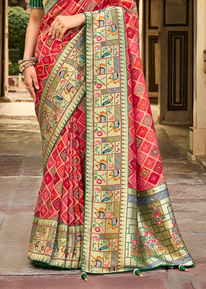 Shades Of Red Woven Patola Printed Dola Silk Saree with Heavy Embroidered Blouse