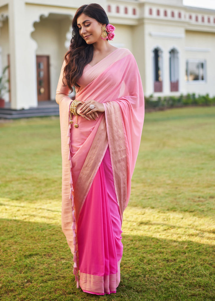 Shades Of Pink Woven Georgette Saree