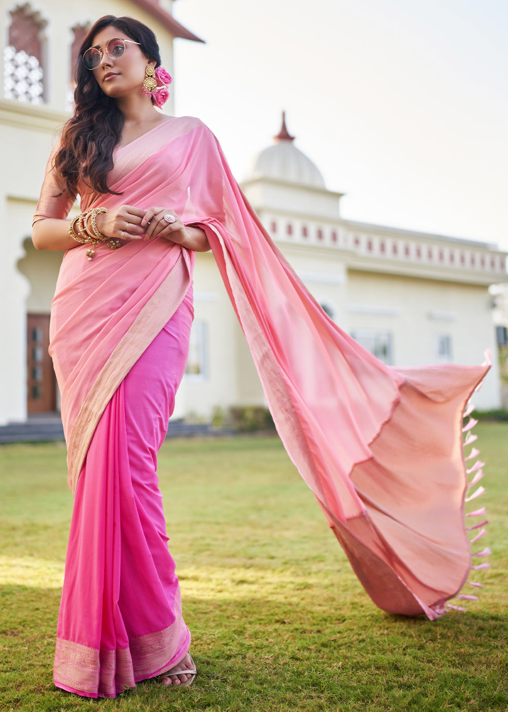 Shades Of Pink Woven Georgette Saree