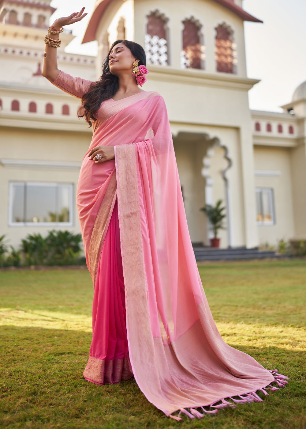 Shades Of Pink Woven Georgette Saree