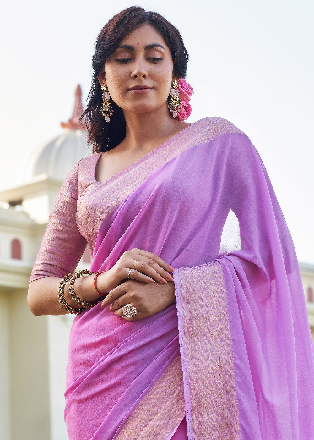 Shades Of Purple Woven Georgette Saree