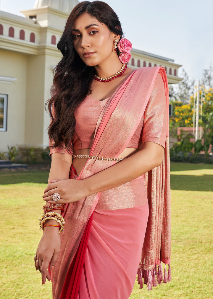 Mauvelous Pink Woven Georgette Saree