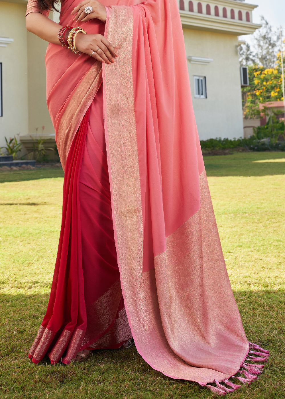 Mauvelous Pink Woven Georgette Saree