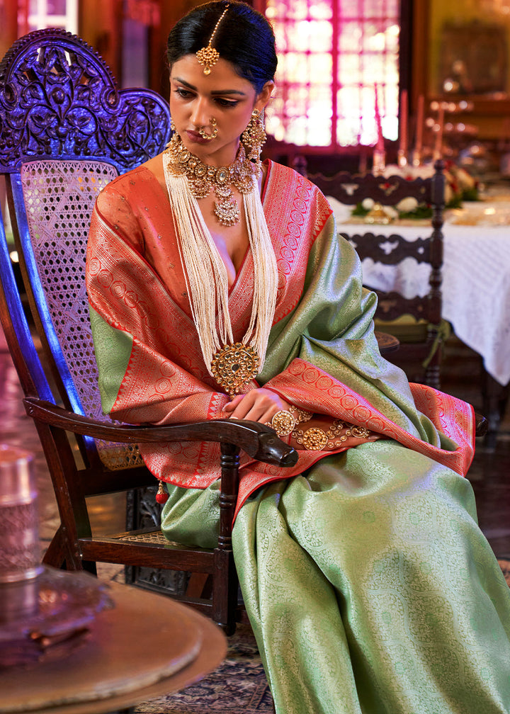 Light Green Woven Kanjivaram Silk Saree