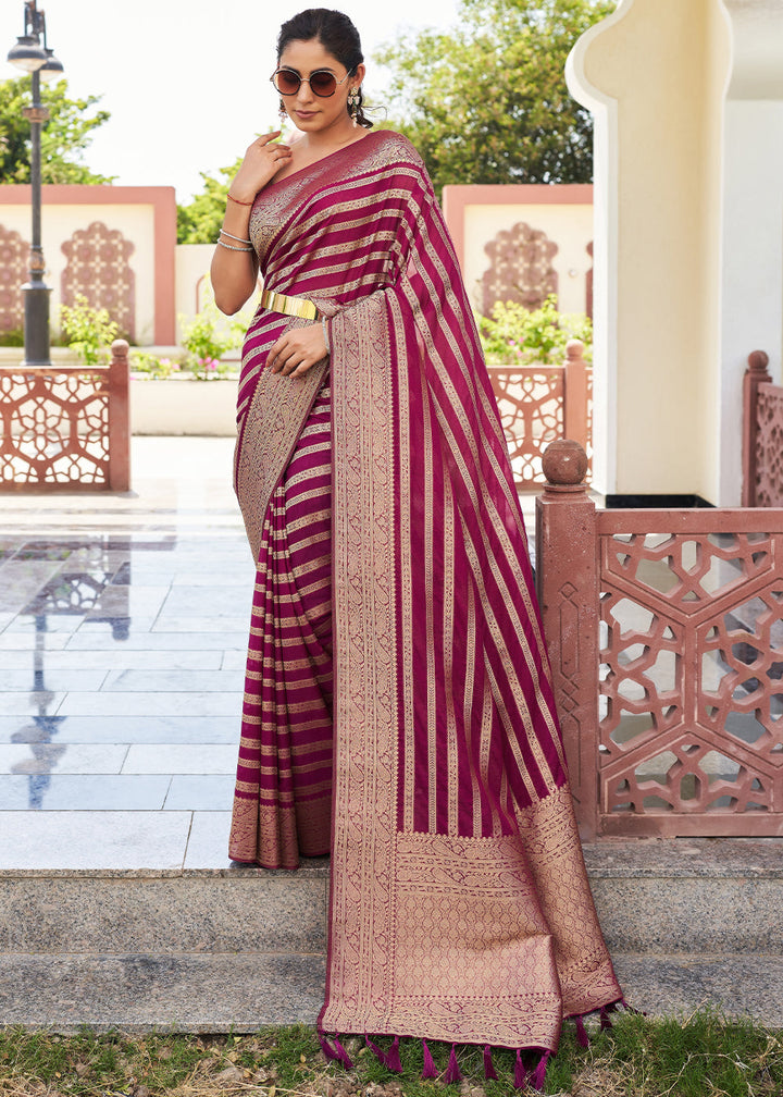 Jam Purple Zari Woven Leheriya Georgette Saree