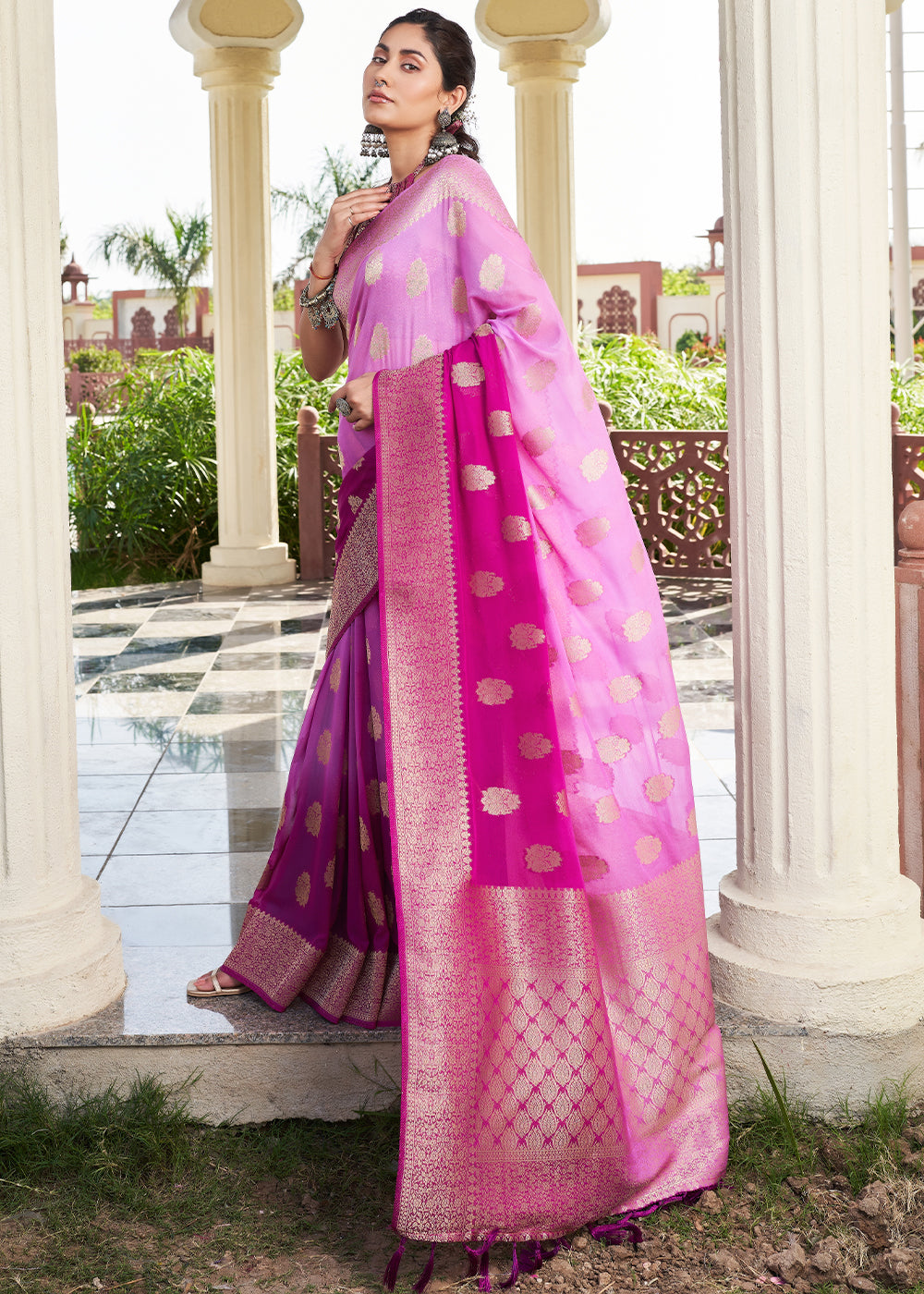 Shades Of Purple Zari Woven Georgette Saree